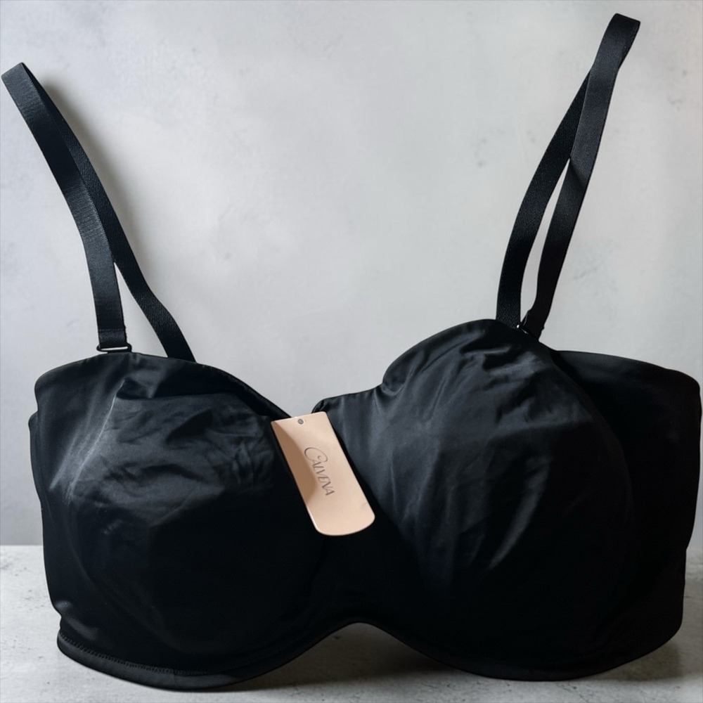 Calvena Strapless Bra Black 42F Underwire Convertible Multiway NWT
